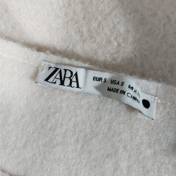 ZARA! VANILLA CREAM 100% BOILED WOOL DECONSTRUCTED SLIP-ON SWEATER! SZ S - Picture 7 of 11